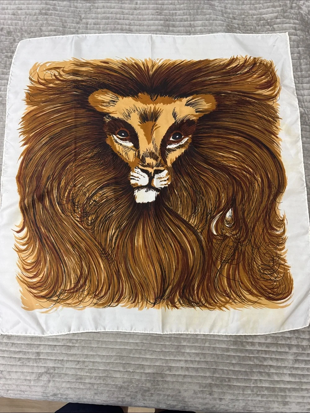 Lion Motif Vintage Scarf in Brown and Cream - Glentex